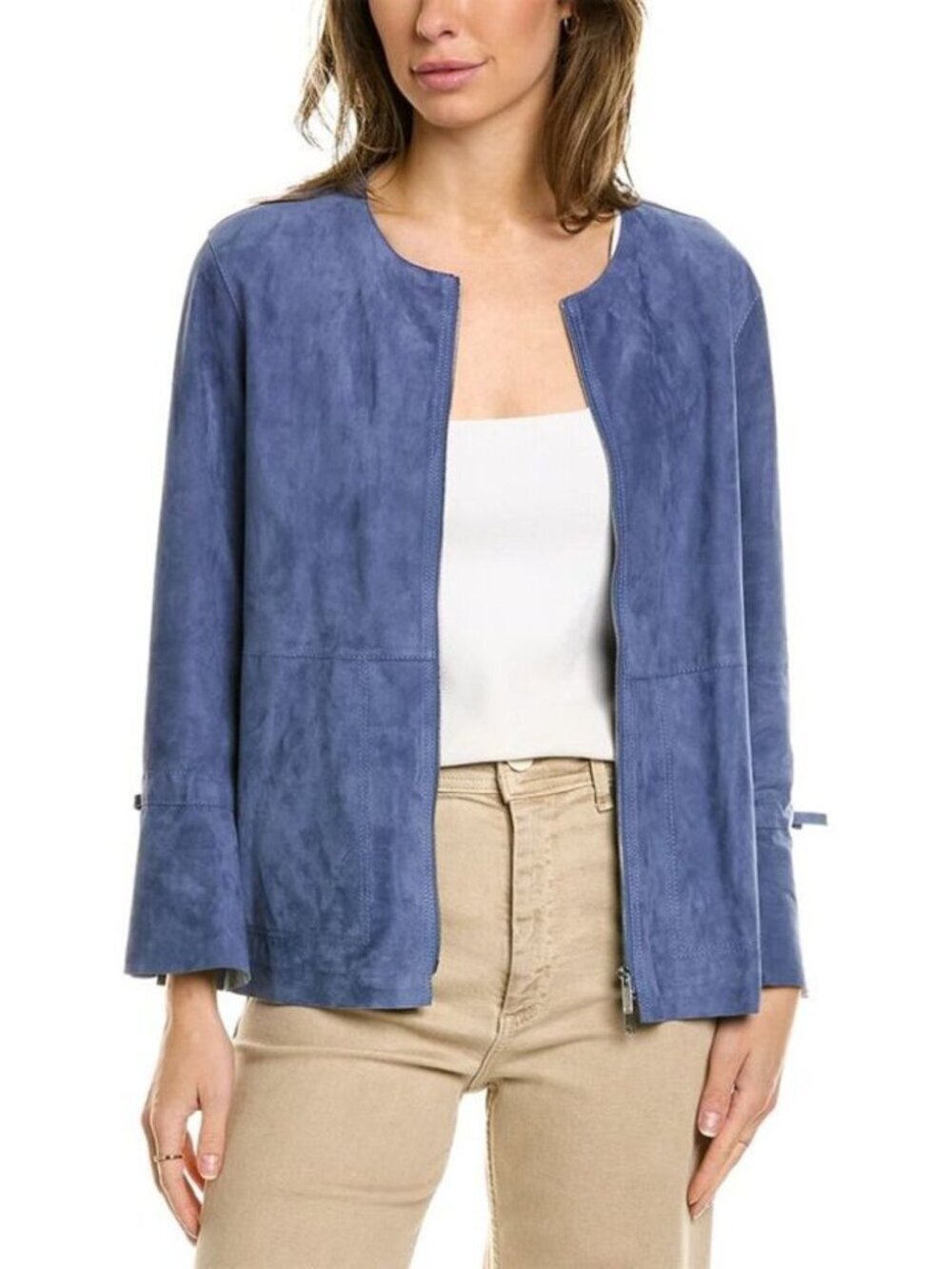 Lafayette 148 New York Johnsie Blue Suede Jacket, Size M
